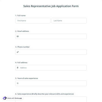 Sales Representative Job Application Form
