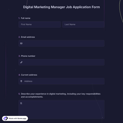 Digital Marketing Manager Job Application Form