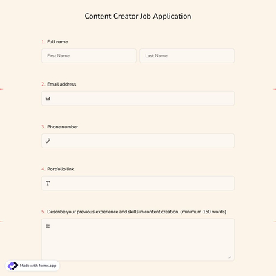 Content Creator Job Application Form