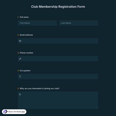 Club Membership Registration Form