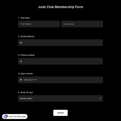 Judo Club Membership Form