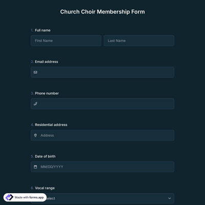 Church Choir Membership Form