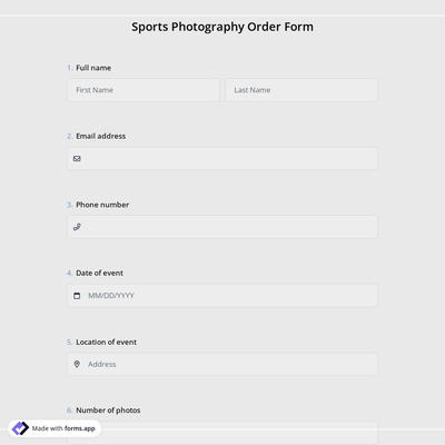 Sports Photography Order Form