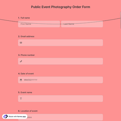 Public Event Photography Order Form