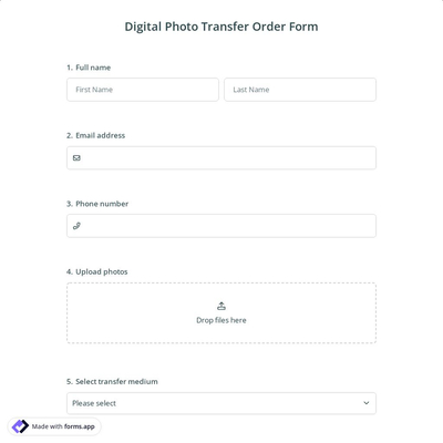Digital Photo Transfer Order Form