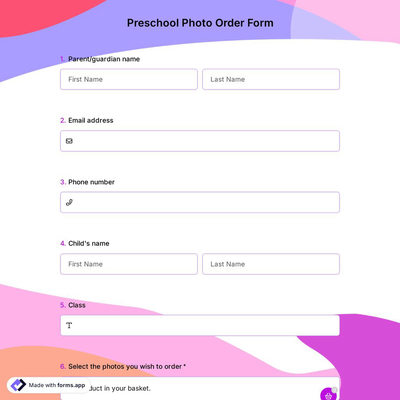 Preschool Photo Order Form