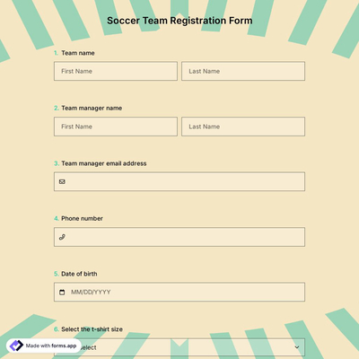 Soccer Team Registration Form