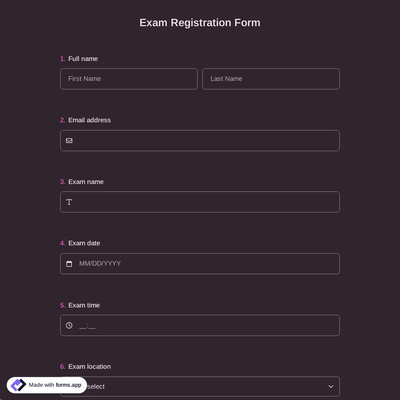 Exam Registration Form