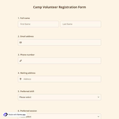 Camp Volunteer Registration Form