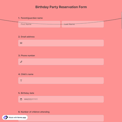 Birthday Party Reservation Form