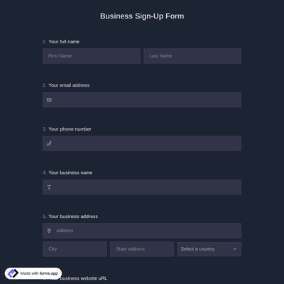Business Sign-Up Form