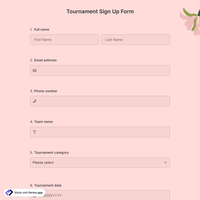 Tournament Sign Up Form