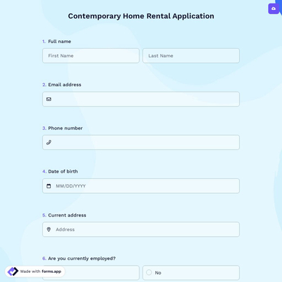 Contemporary Home Rental Application Form