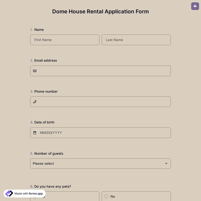 Dome House Rental Application Form