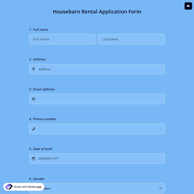 Housebarn Rental Application Form