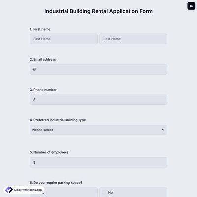 Industrial Building Rental Application Form