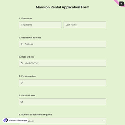 Mansion Rental Application Form