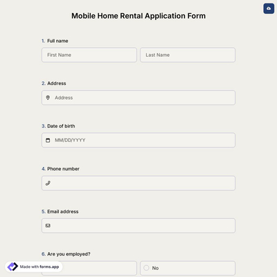 Mobile Home Rental Application Form