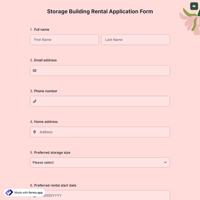 Storage Building Rental Application Form