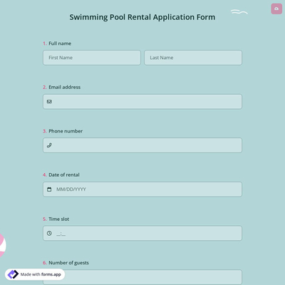 Swimming Pool Rental Application Form