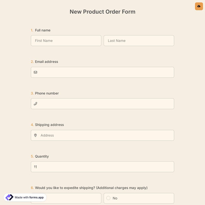 New Product Order Form
