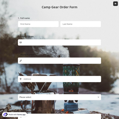 Camp Gear Order Form
