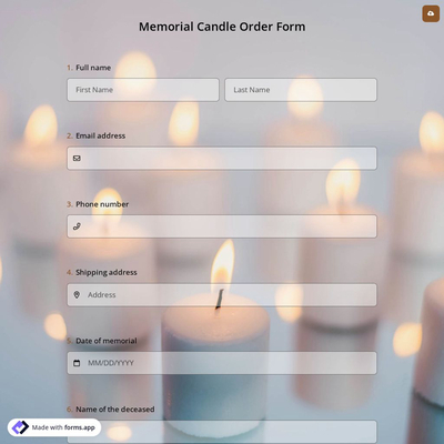 Memorial Candle Order Form