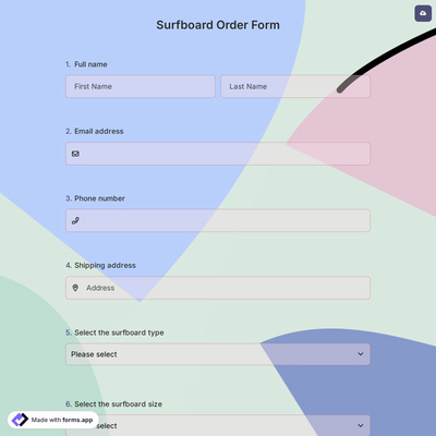 Surfboard Order Form