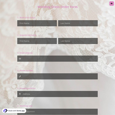 Wedding Dress Order Form