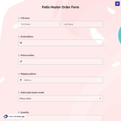 Patio Heater Order Form