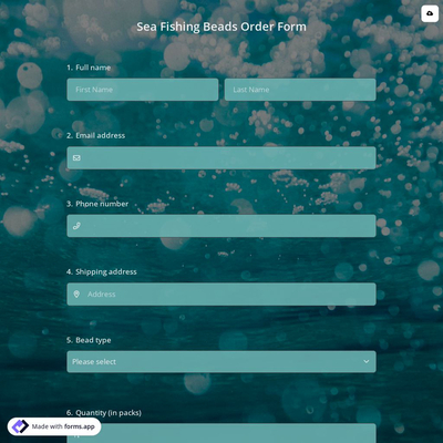 Sea Fishing Beads Order Form