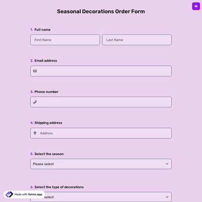 Seasonal Decorations Order Form