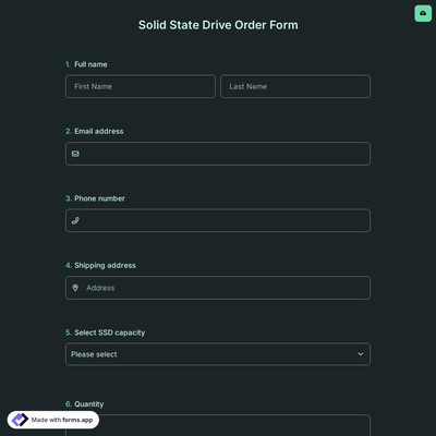 Solid State Drive Order Form