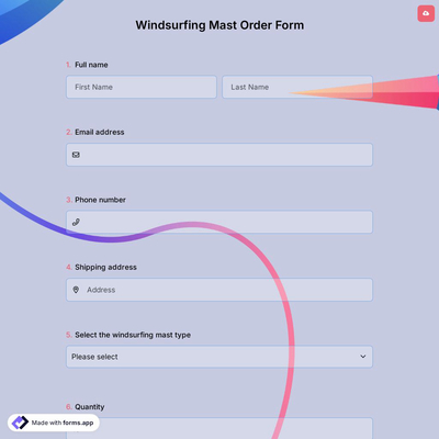 Windsurfing Mast Order Form