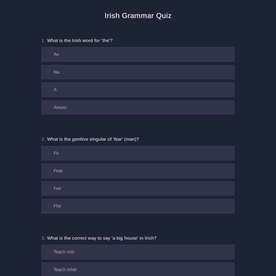 Irish Grammar Quiz