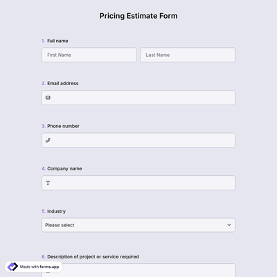 Pricing Estimate Form