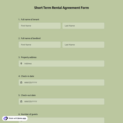 Short Term Rental Agreement Form