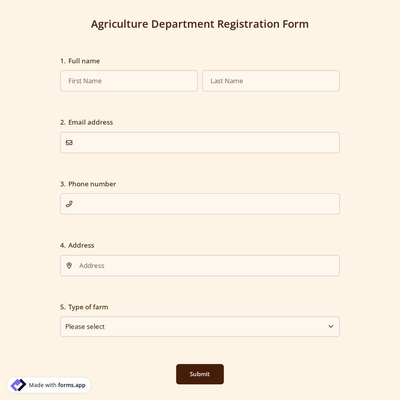 Agriculture Department Registration Form