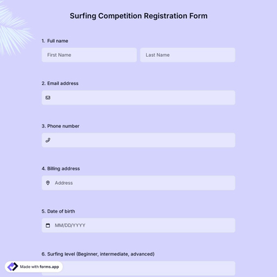 Surfing Competition Registration Form