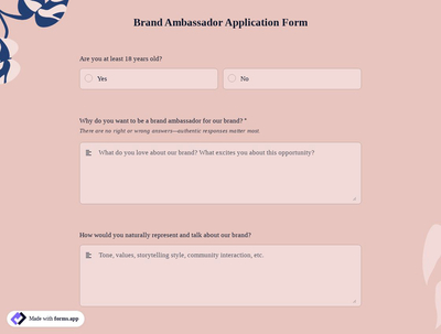 Brand Ambassador Application Form Template