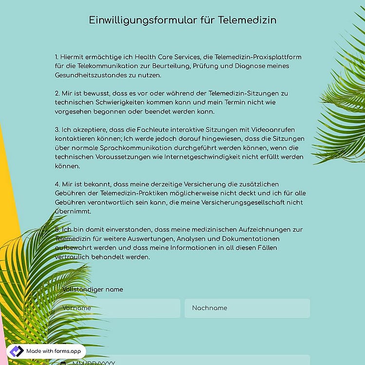 Einwilligungsformular für Telemedizin