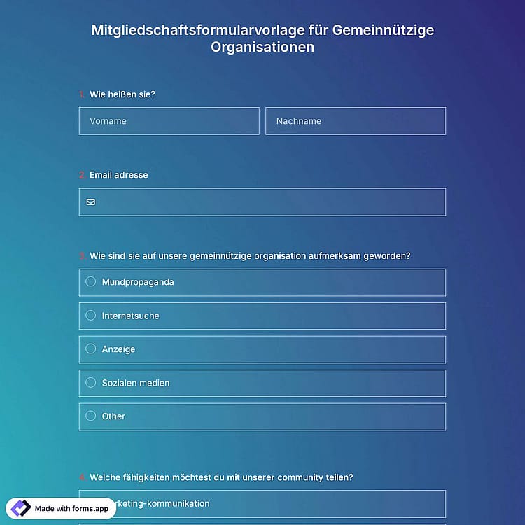 Mitgliedschaftsformularvorlage für Gemeinnützige Organisationen