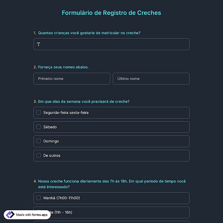 Modelo de Formulário de Registro de Creche