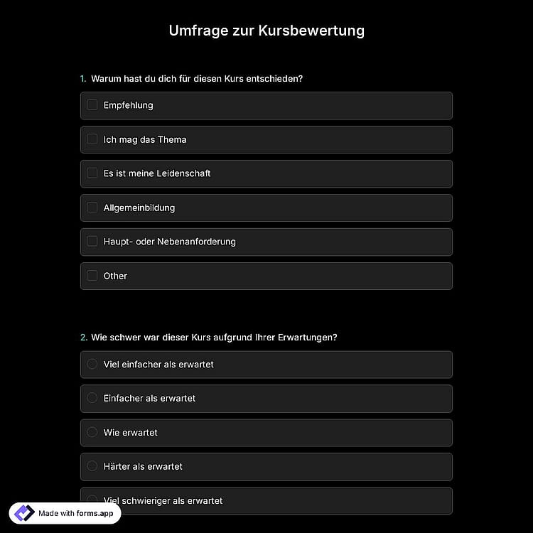 Umfrage zur Kursbewertung