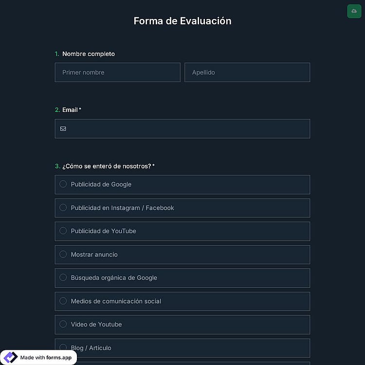 Plantilla de Formulario de Evaluación
