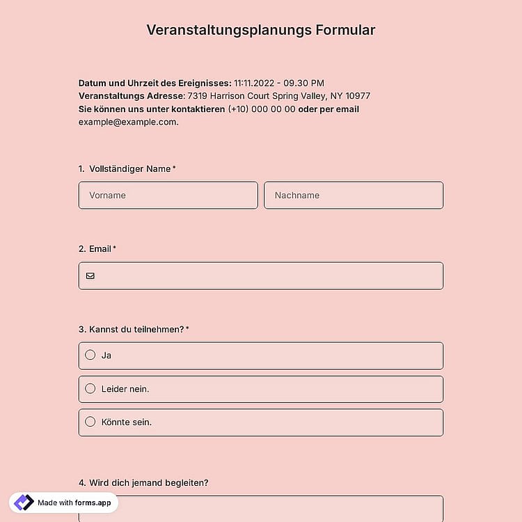 Formularvorlage für die Veranstaltungsplanung