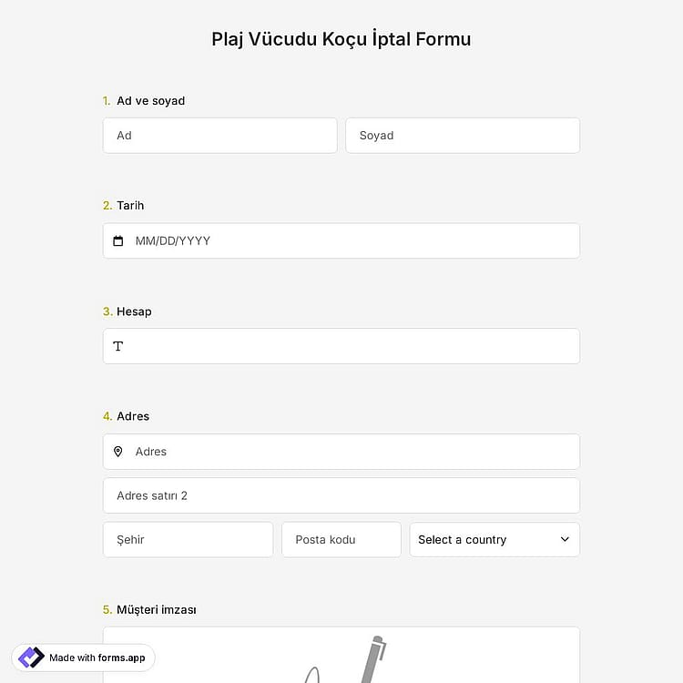 Plaj Vücudu Koçu İptal Formu Şablonu