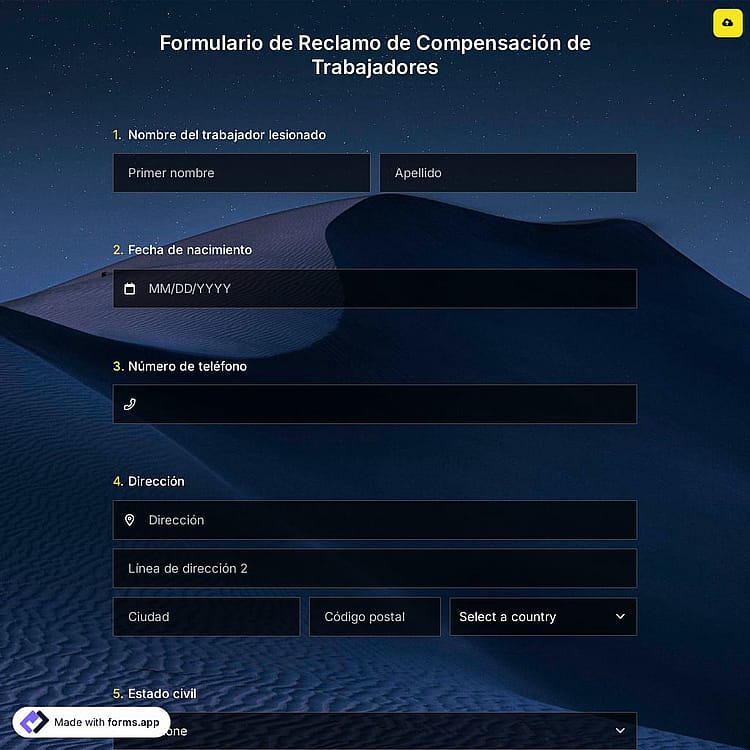 Plantilla de Formulario de Reclamo de Compensación de Trabajadores