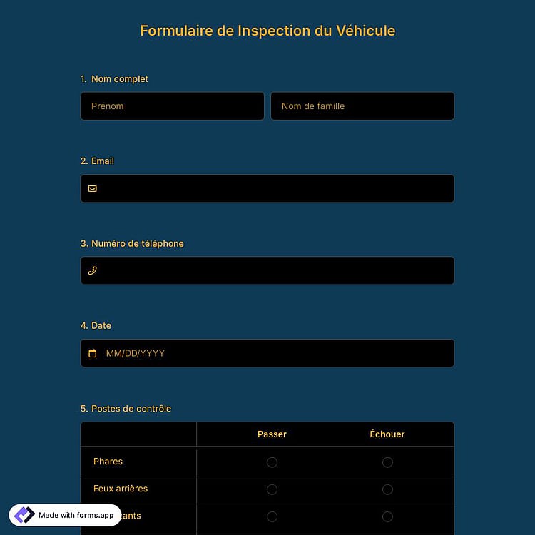 Formulaire de Inspection du Véhicule