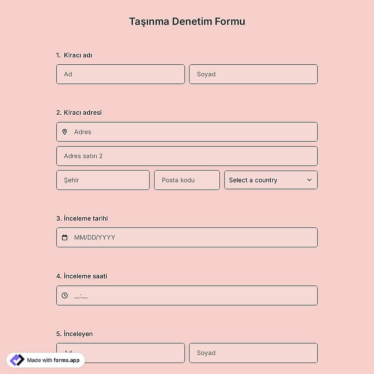 Taşınma Denetim Formu Şablonu